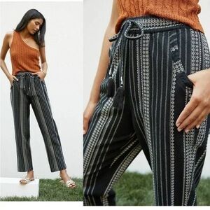 Anthropologie Essential Beach pants black white stripes size small w drawstring